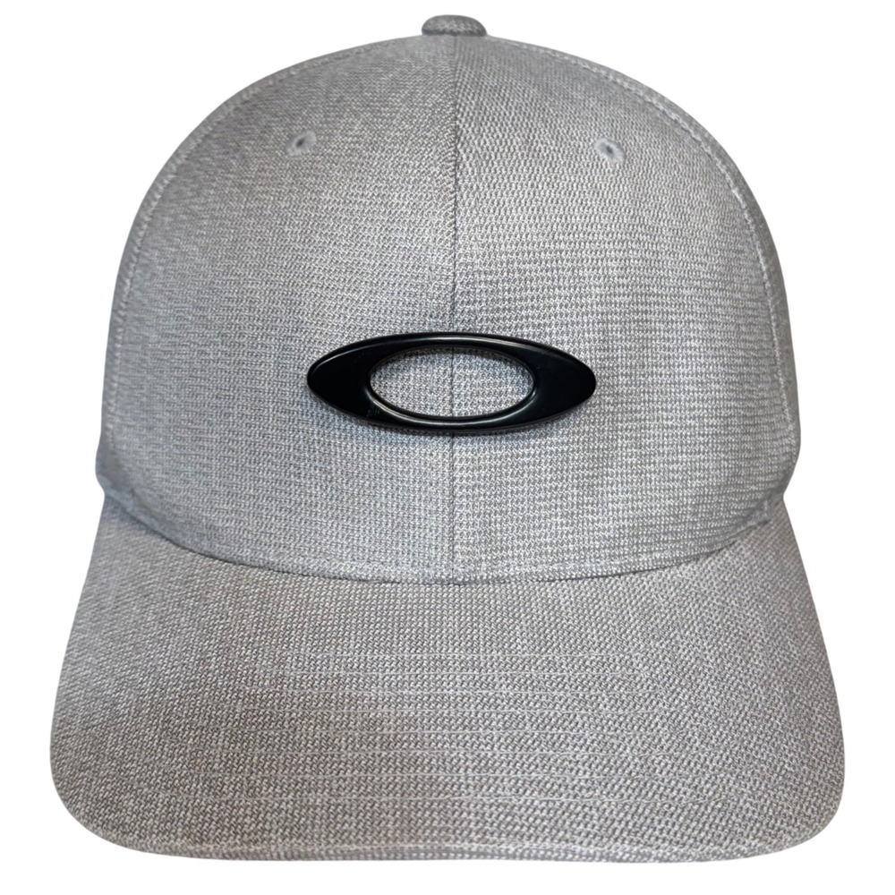 Oakley Logo Tincan Hat L/XL Gray Metal Ellipse Flexfit Baseball Cap 911545